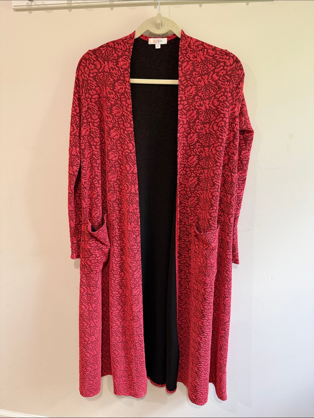 LuLaRoe Sarah Red Floral-Pattern Long Open Cardigan